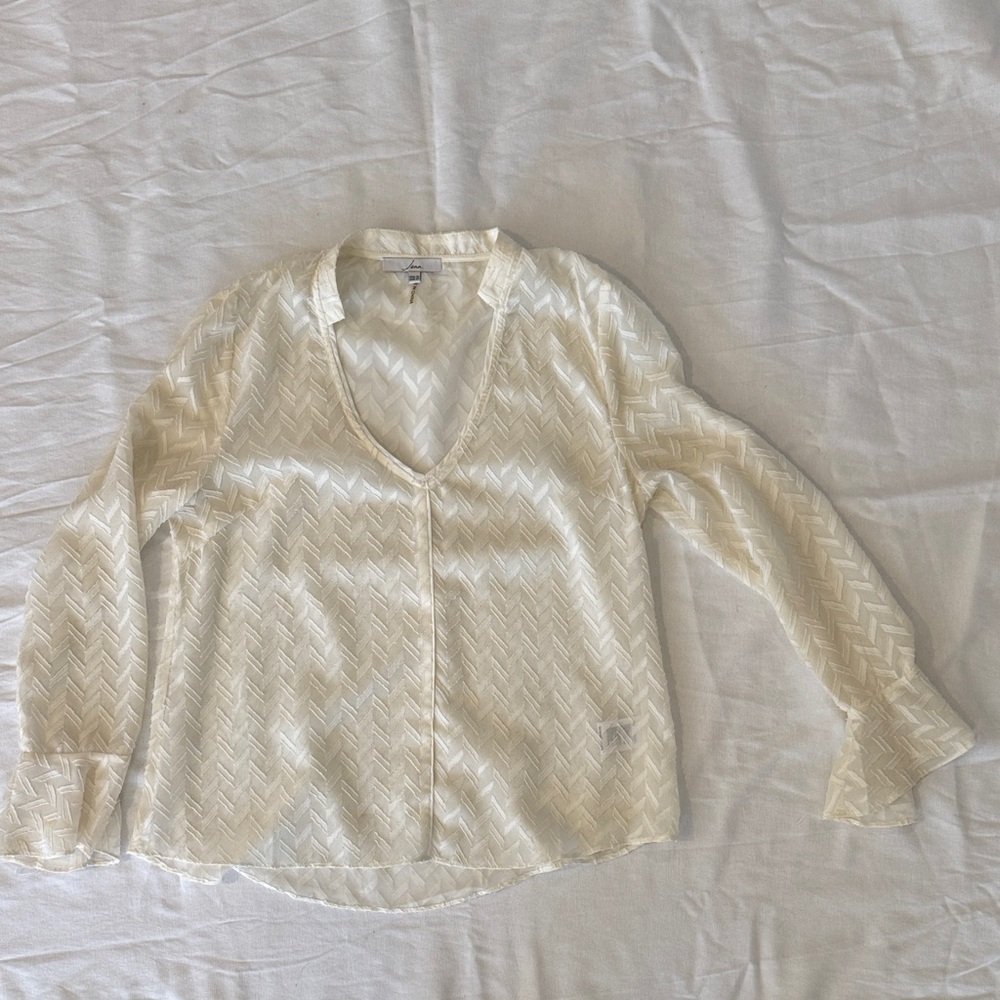 Light Cream V-Neck Sheer Chevron Blouse